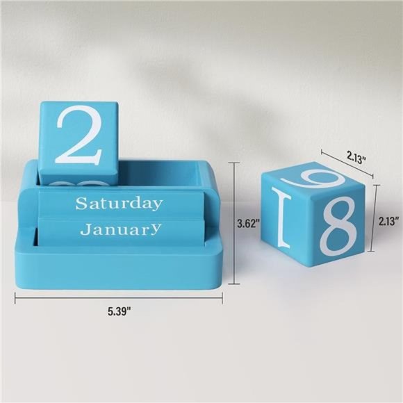 Blue Wooden Desk Calendar, Modern Aesthetic Accessories for Home Office Decor, - Picture 3 of 7